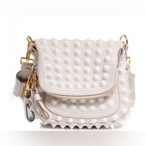 TOM FORD  Pebbled Calfskin Studded Mini Jennifer Crossbody White